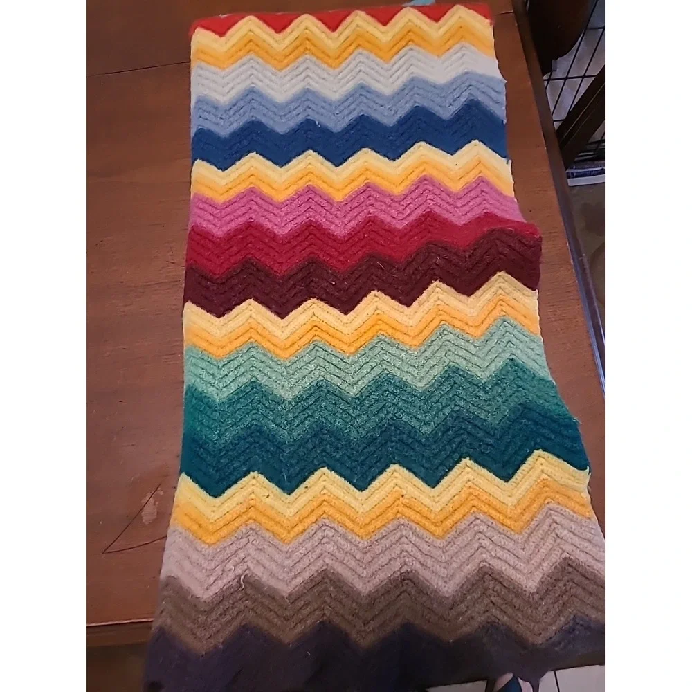 Vintage Wool Throw Blanket‎ Rainbow Crochet 64